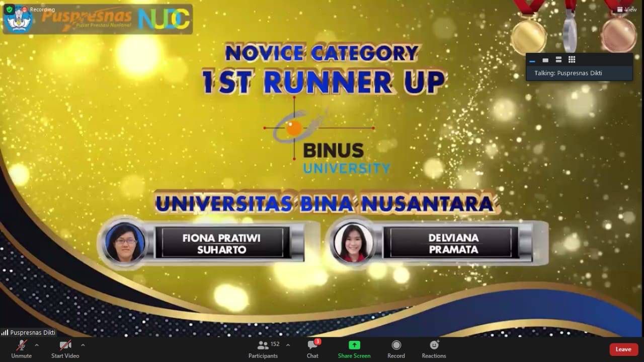 Juara 2 kategori Novice dalam National University Debate Championship (NUDC)